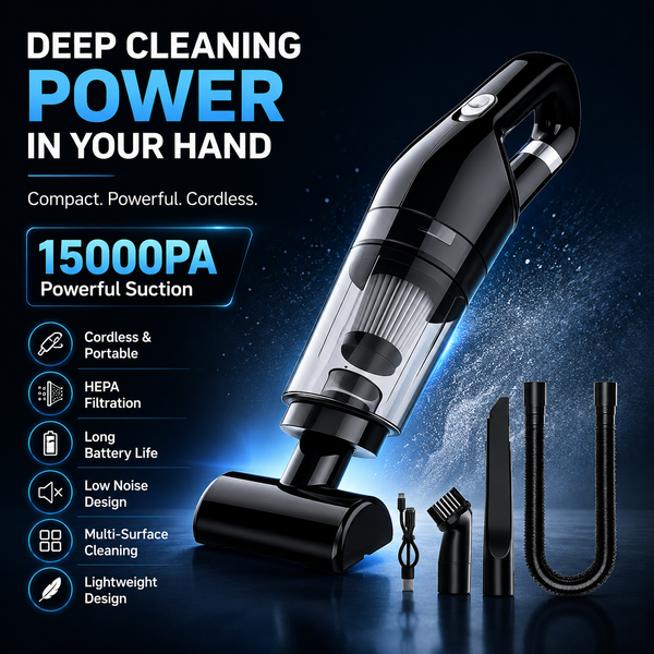 Portable Handheld Vacuum Cleaner 15000Pa Cordless Rechargeable Mini Vacuum for Car, Home & Office Cleaning