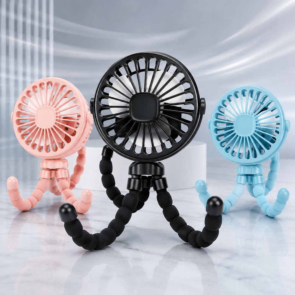 Portable Rechargeable Tripod Fan with Flexible Legs & Quiet Cooling