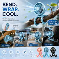 Portable Rechargeable Tripod Fan with Flexible Legs & Quiet Cooling